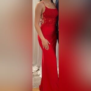 Red Sequin Halter Maxi Gown for Prom
